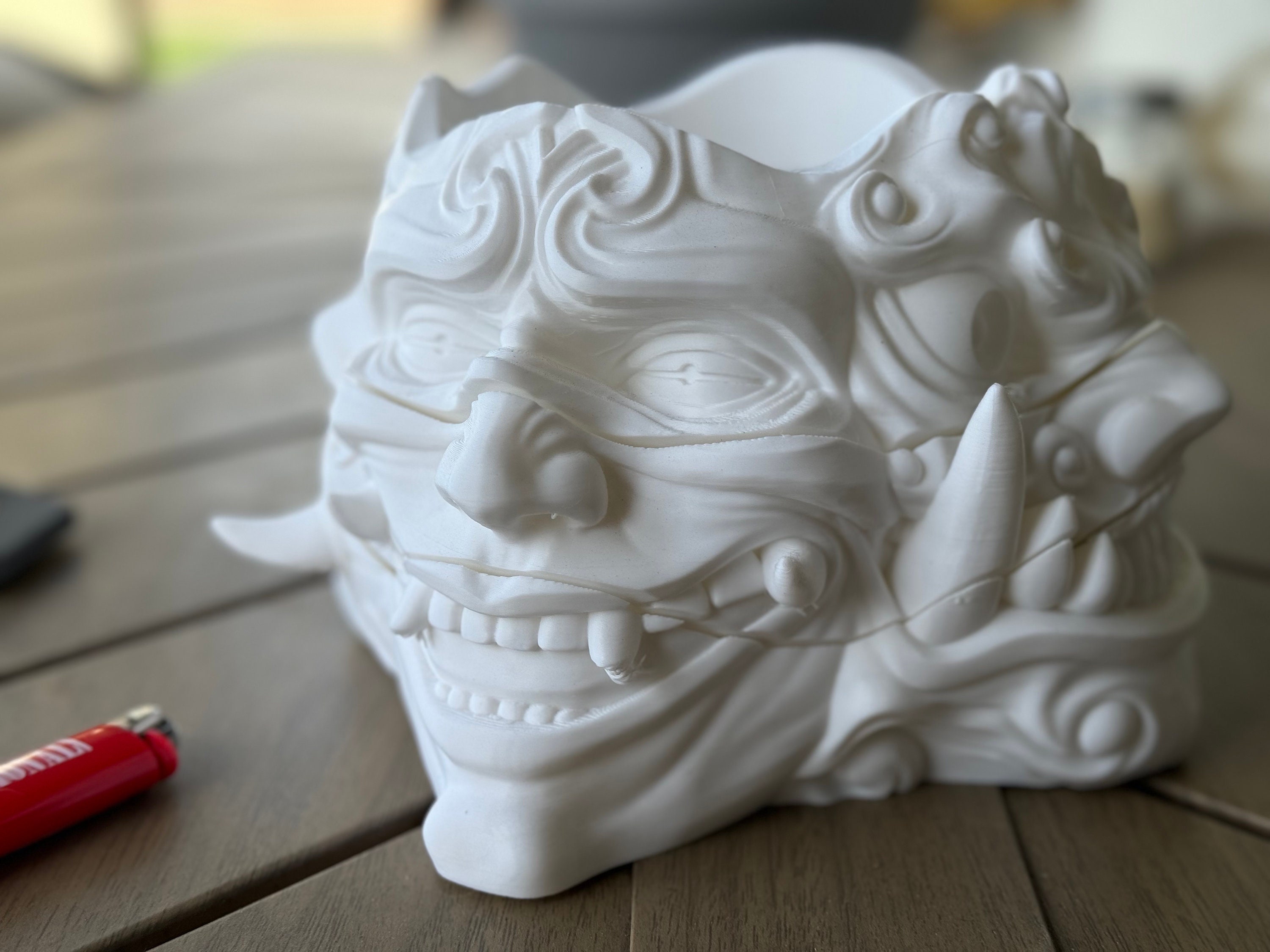 3D Printed Rotating Face Planter and Pencil Holder - Mix-and-Match Oni Design