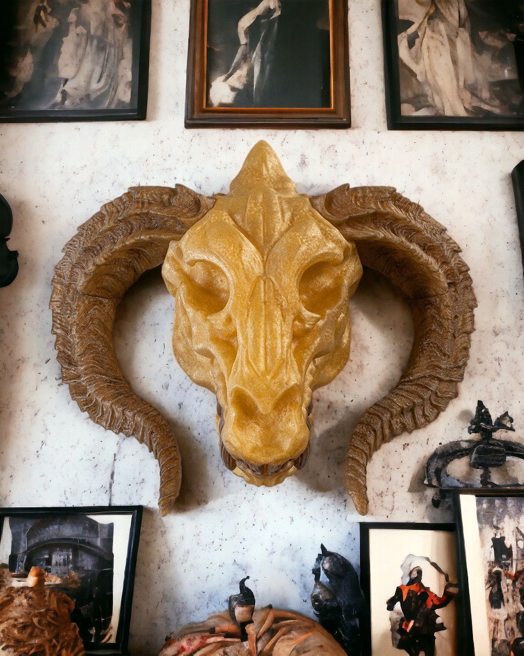 Gold Dragon Skull - 3D Printed Dragon Collectible